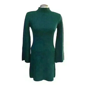 Bardot Tash  Knit Sweater Dress Bell Sleeves Vintage Y2K Dark Green
